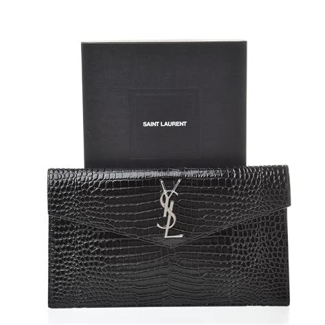 SAINT LAURENT Calfskin Crocodile Embossed Monogram 